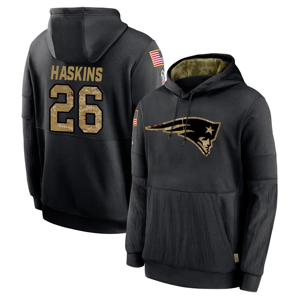 Kieara NE.Patriots #26 Hassan Haskins Player Black Salute to Service Hoodies Limited Game Stitched Jerseys