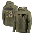 Kieara NE.Patriots #32 TreVeyon Henderson Player Olive Salute to Service Pullover Hoodies Home Game Stitched Jerseys