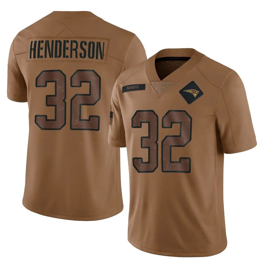 Kieara NE.Patriots #32 TreVeyon Henderson Player Salute To Service Limited Brown Stitched Jerseys