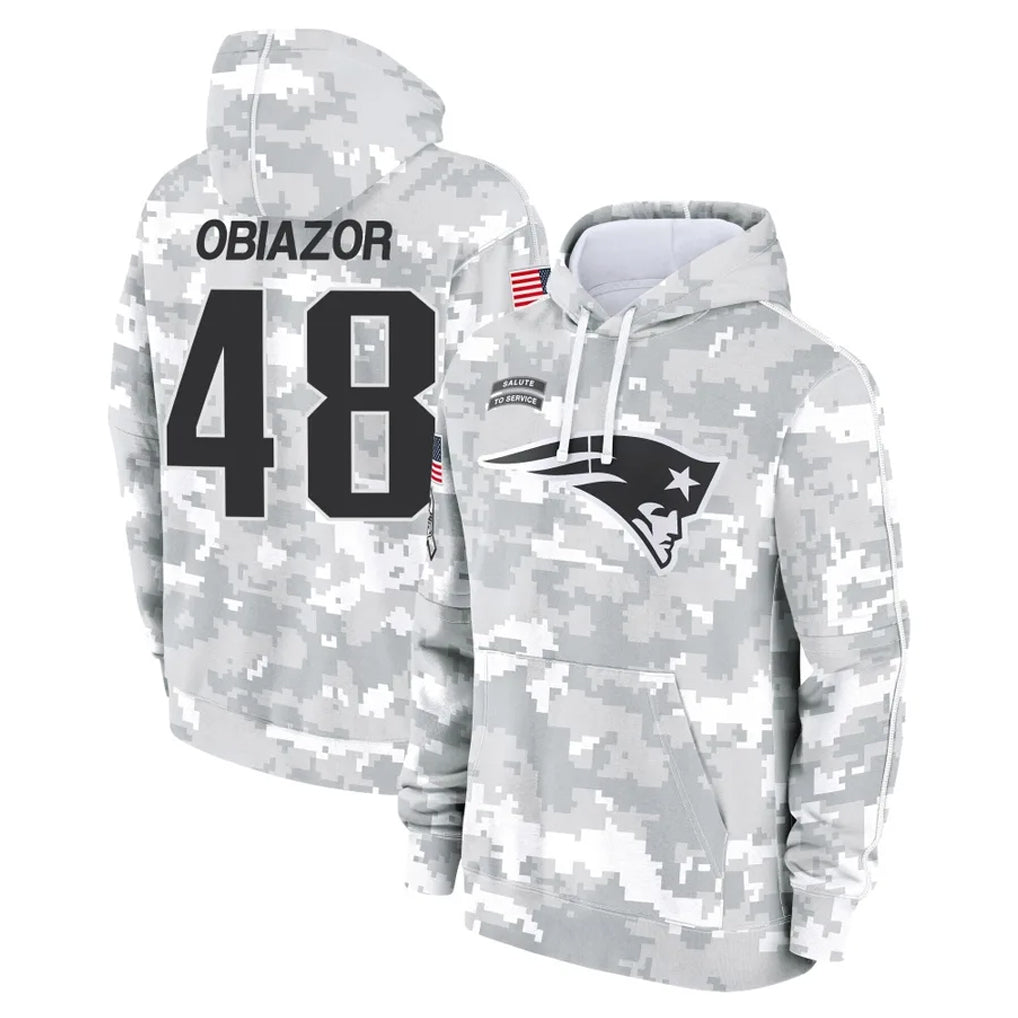 Kieara NE.Patriots #48 Namdi Obiazor Player Arctic Camo Salute to Service Pullover Hoodies Limited Game Stitched Jerseys