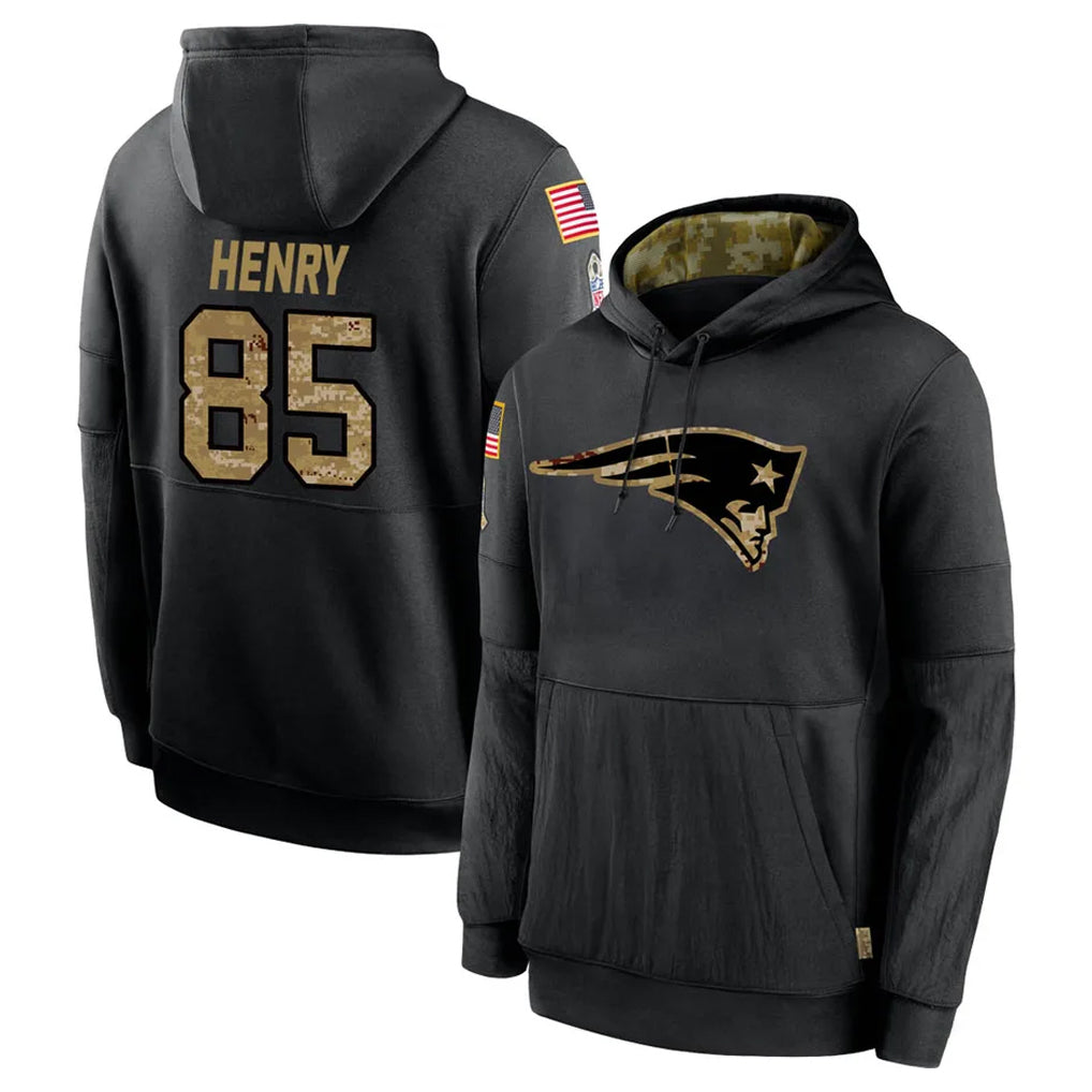 Kieara NE.Patriots #85 Hunter Henry Player Black Salute to Service Hoodies Limited Game Stitched Jerseys