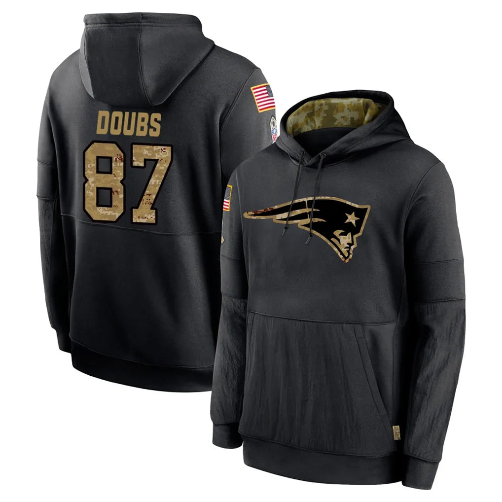 Kieara NE.Patriots #87 Romeo Doubs Player Black Salute to Service Hoodies Limited Game Stitched Jerseys