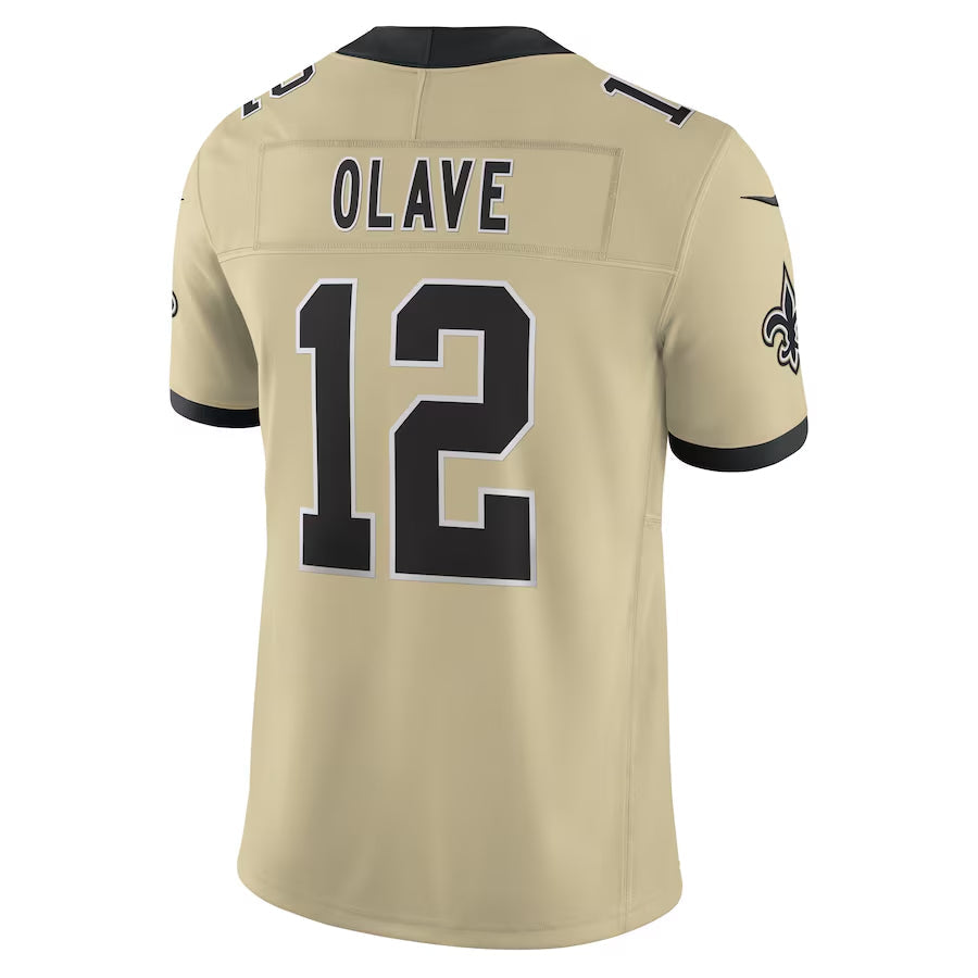 Kieara NO.Saints #12 Chris Olave Player Gold Alternate Vapor F.U.S.E. Limited Stitched Jerseys