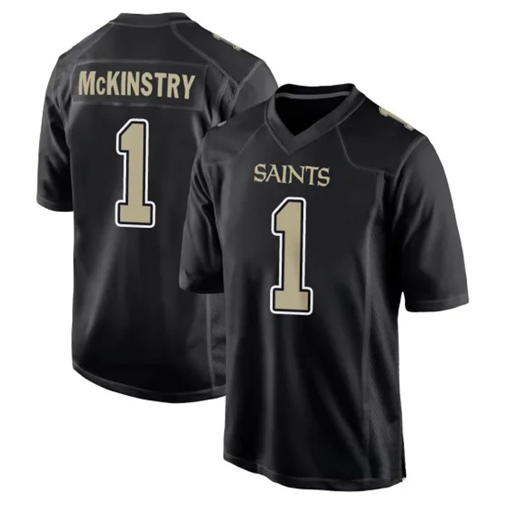 Kieara NO.Saints #1 Kool-Aid McKinstry Player Black Carbon Fashion Home Game Stitched Jerseys