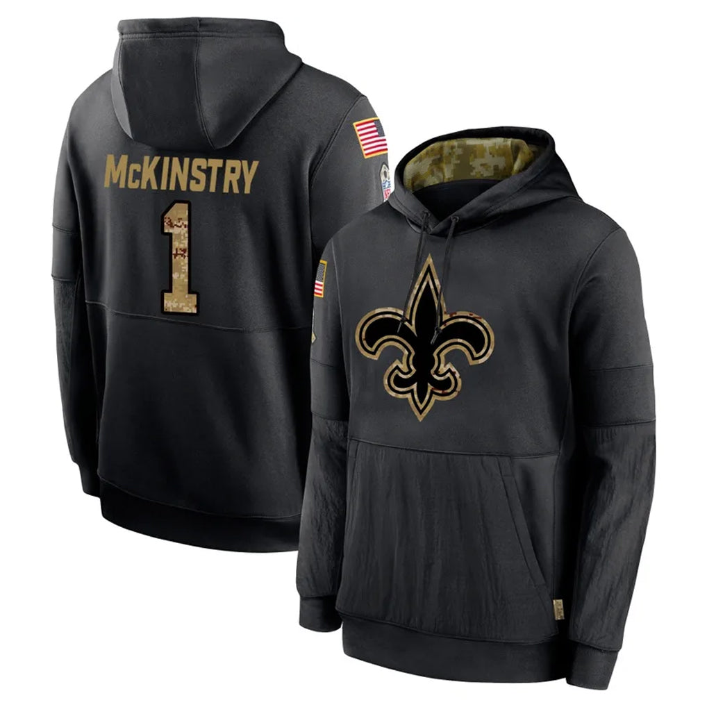 Kieara NO.Saints #1 Kool-Aid McKinstry Player Black Salute to Service Hoodies Limited Game Stitched Jerseys