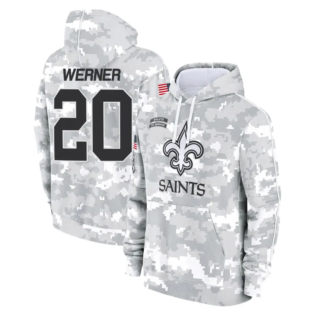 Kieara NO.Saints #20 Pete Werner Player Arctic Camo Salute to Service Pullover Hoodies Limited Game Stitched Jerseys