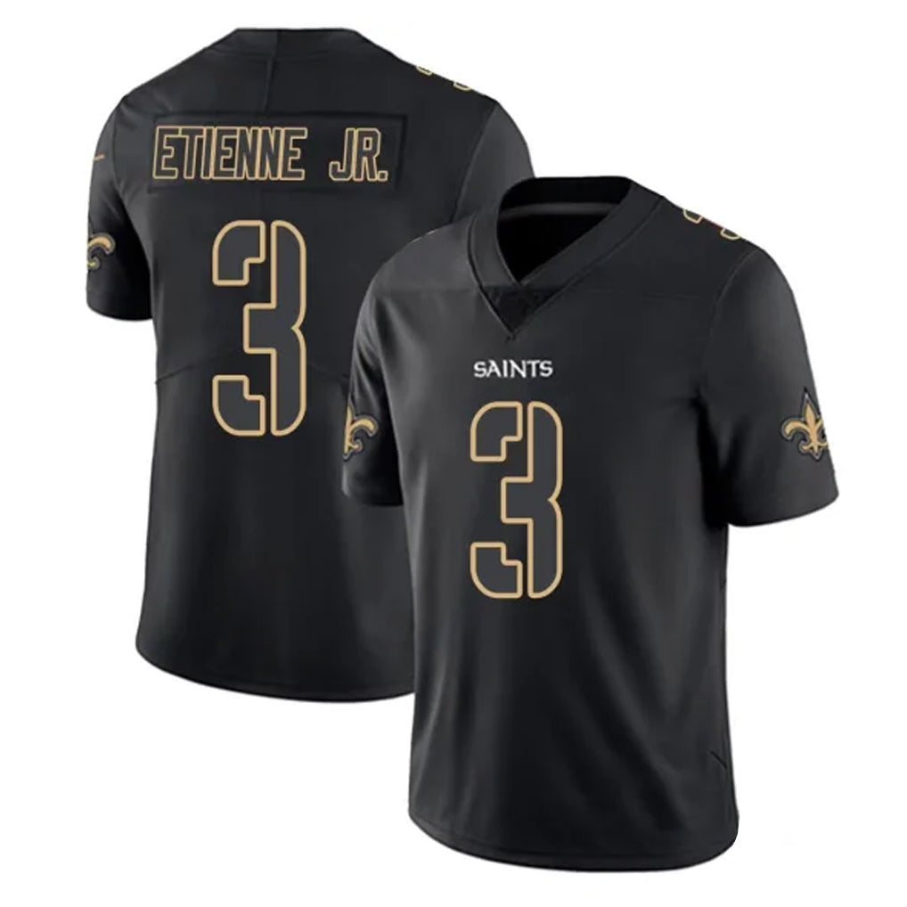 Kieara NO.Saints #3 Travis Etienne Jr. Player Black Impact Limited Home Game Stitched Jerseys