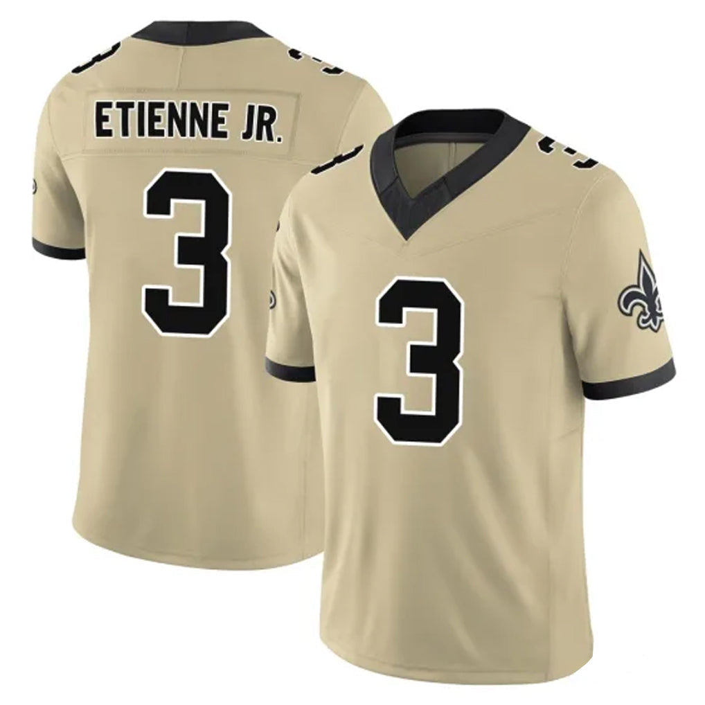 Kieara NO.Saints #3 Travis Etienne Jr. Player Gold Limited Vapor F.U.S.E. Home Game Stitched Jerseys