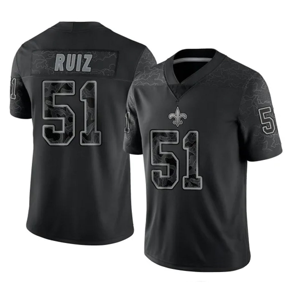 Kieara NO.Saints #51 Cesar Ruiz Player Black Limited Reflective Home Game Stitched Jerseys