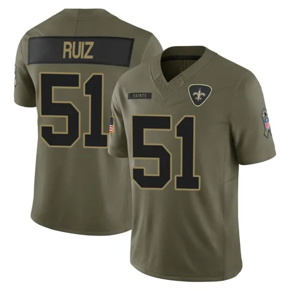 Kieara NO.Saints #51 Cesar Ruiz Player Olive 2025 Salute To Service Limited Stitched Jerseys