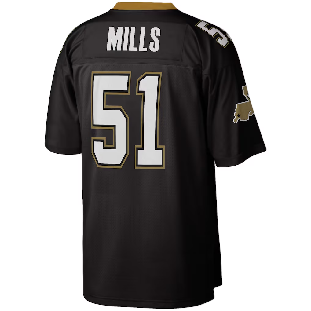 Kieara NO.Saints  #51 Sam Mills Mitchell & Ness Black Legacy Replica Stitched Puhic Jersey