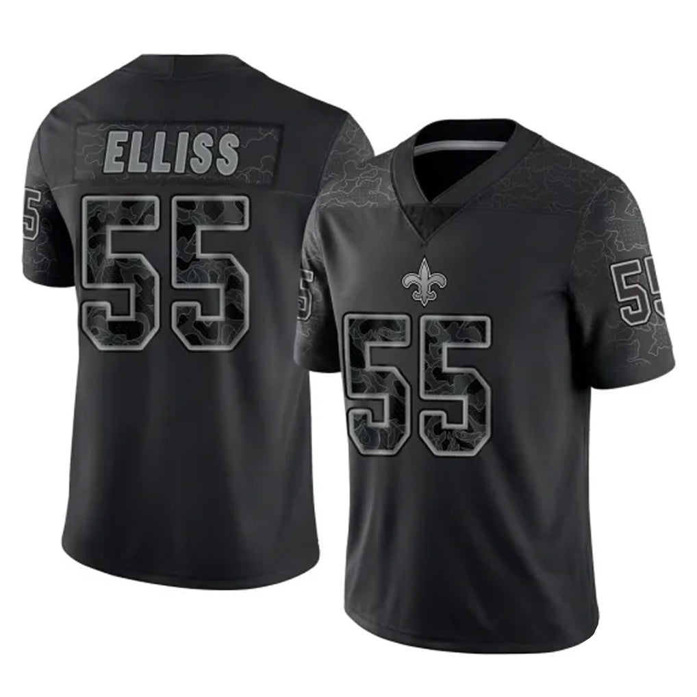 Kieara NO.Saints #55 Kaden Elliss Player Black Limited Reflective Home Game Stitched Jerseys