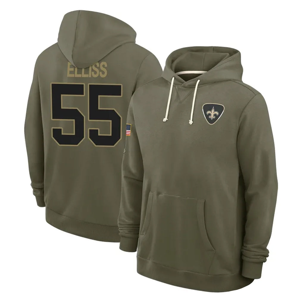 Kieara NO.Saints #55 Kaden Elliss Player Olive Salute to Service Pullover Hoodies Limited Stitched Jerseys