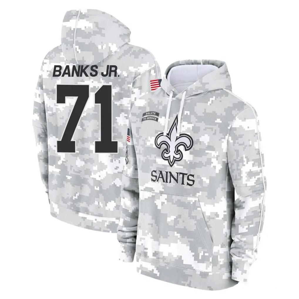 Kieara NO.Saints #71 Kelvin Banks Jr. Player Arctic Camo Salute to Service Pullover Hoodies Limited Game Stitched Jerseys