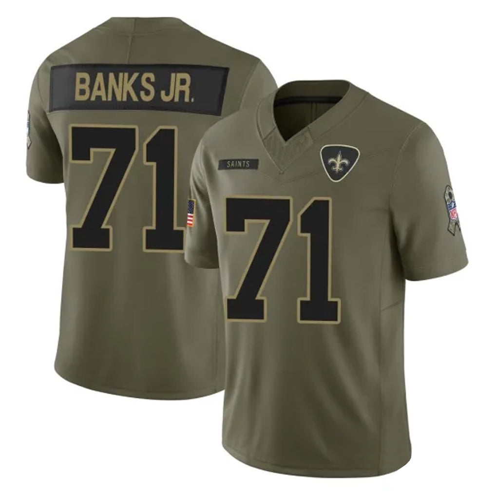 Kieara NO.Saints #71 Kelvin Banks Jr. Player Olive 2025 Salute To Service Limited Stitched Jerseys