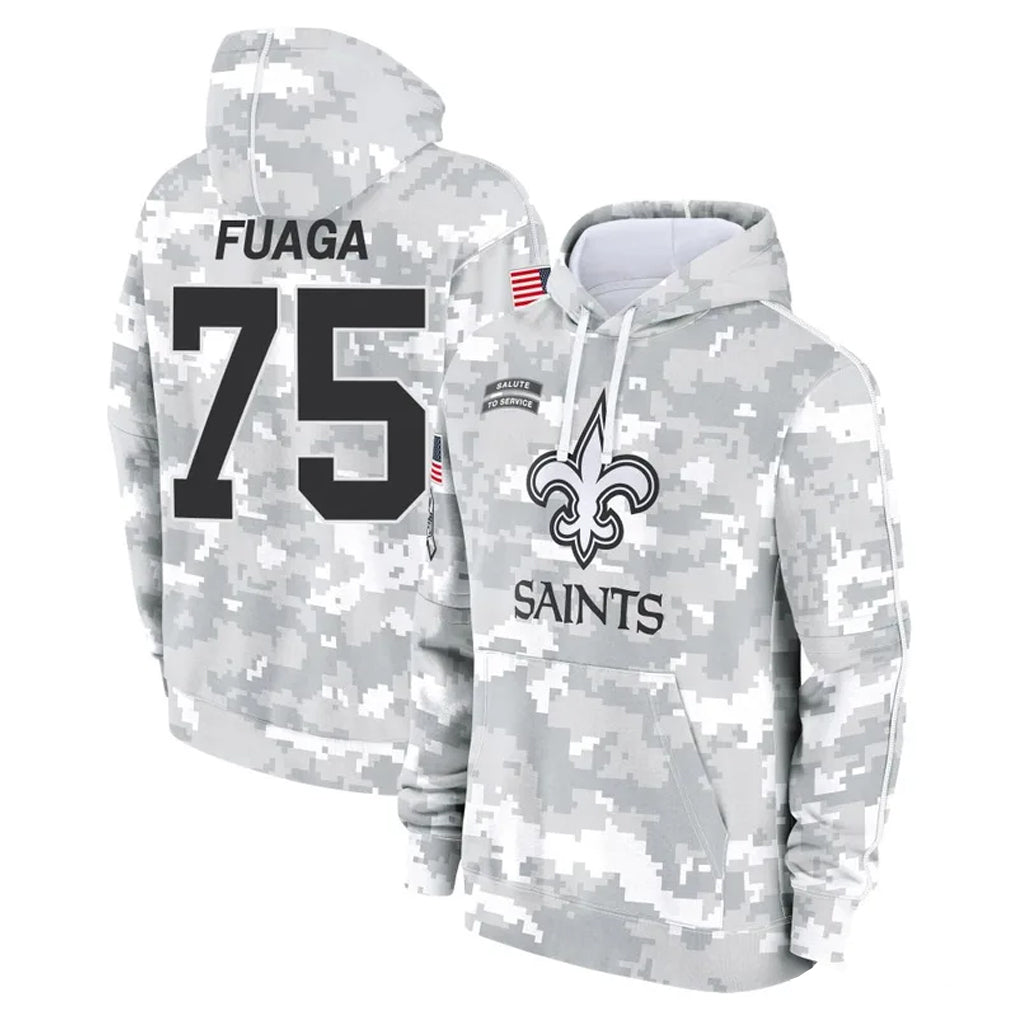 Kieara NO.Saints #75 Taliese Fuaga Player Arctic Camo Salute to Service Pullover Hoodies Limited Game Stitched Jerseys