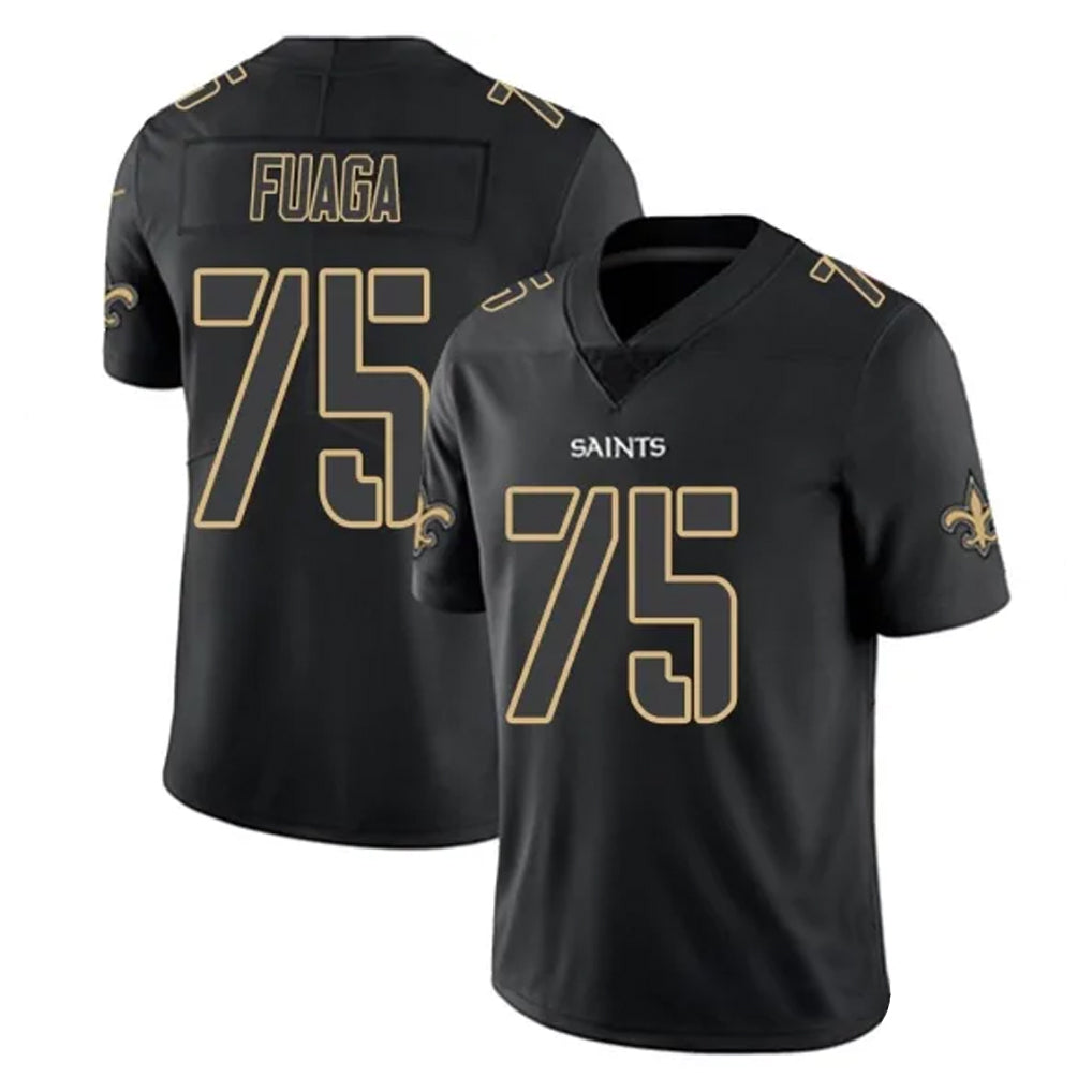 Kieara NO.Saints #75 Taliese Fuaga Player Black Impact Limited Home Game Stitched Jerseys
