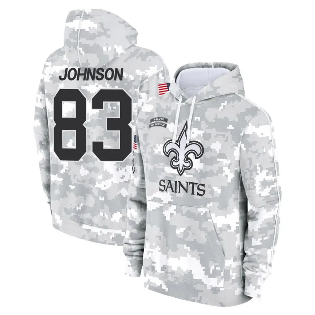 Kieara NO.Saints #83 Juwan Johnson Player Arctic Camo Salute to Service Pullover Hoodies Limited Game Stitched Jerseys