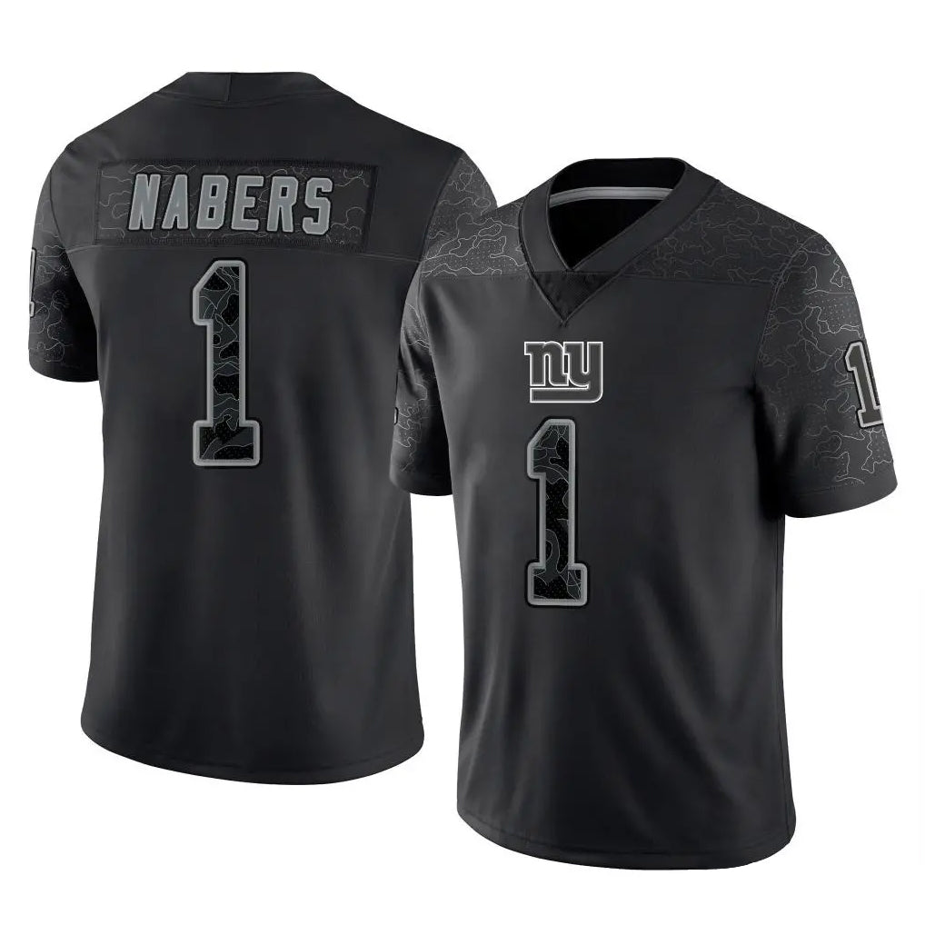 Kieara NY.Giants #1 Malik Nabers Player Black Limited Reflective Home Game Stitched Jerseys