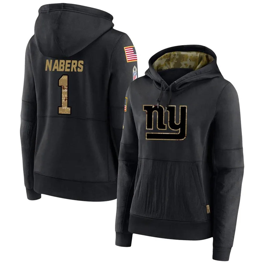 Kieara NY.Giants #1 Malik Nabers Player Black Salute to Service Hoodies Stitched Jerseys