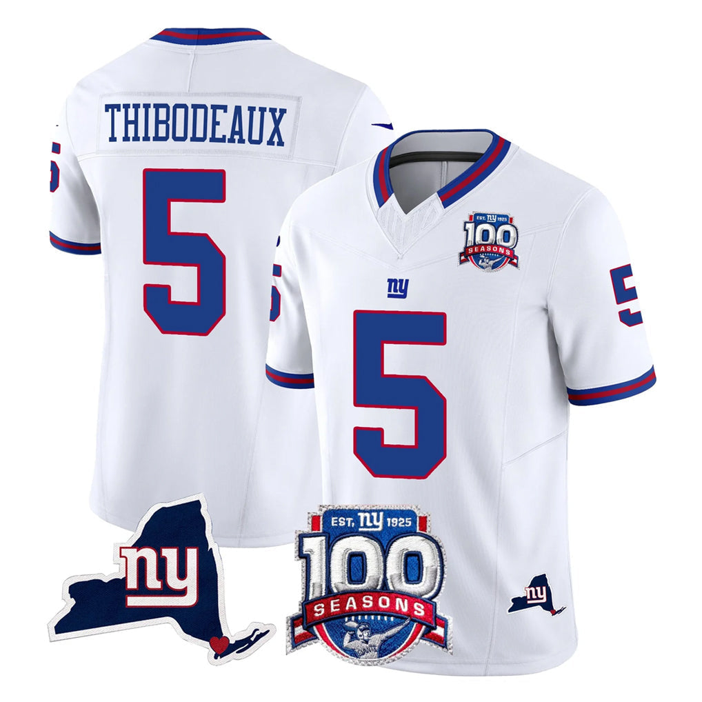 Kieara NY.Giants #5 Kayvon Thibodeaux Player White 100th Season & State Patch Vapor Limited Home Game Stitched Jerseys