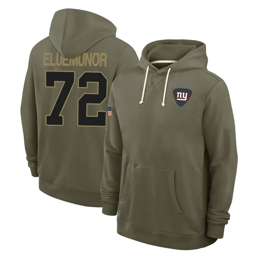 Kieara NY.Giants #72 Jermaine Eluemunor Player Olive Salute to Service Pullover Hoodies Limited Stitched Jerseys