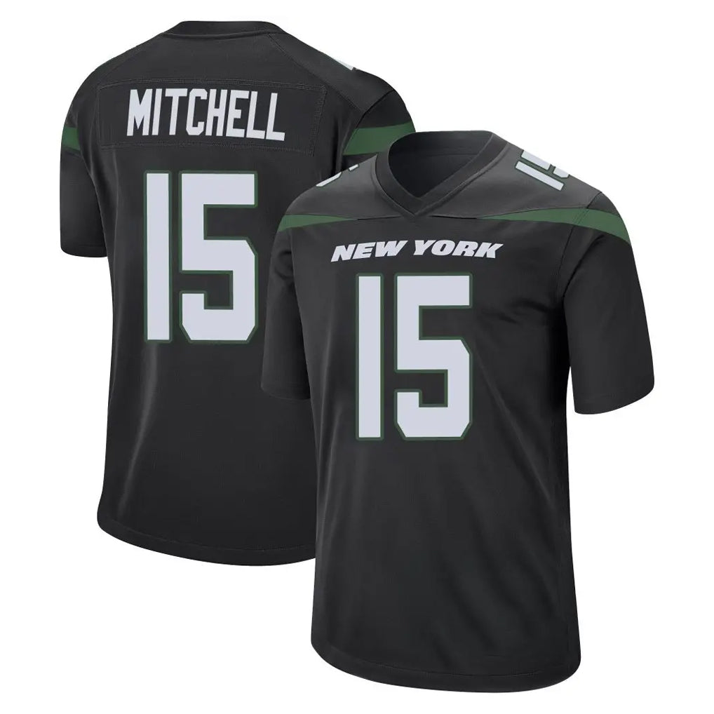 Kieara NY.Jets #15 Adonai Mitchell Player Stealth Black Home Game Stitched Jerseys