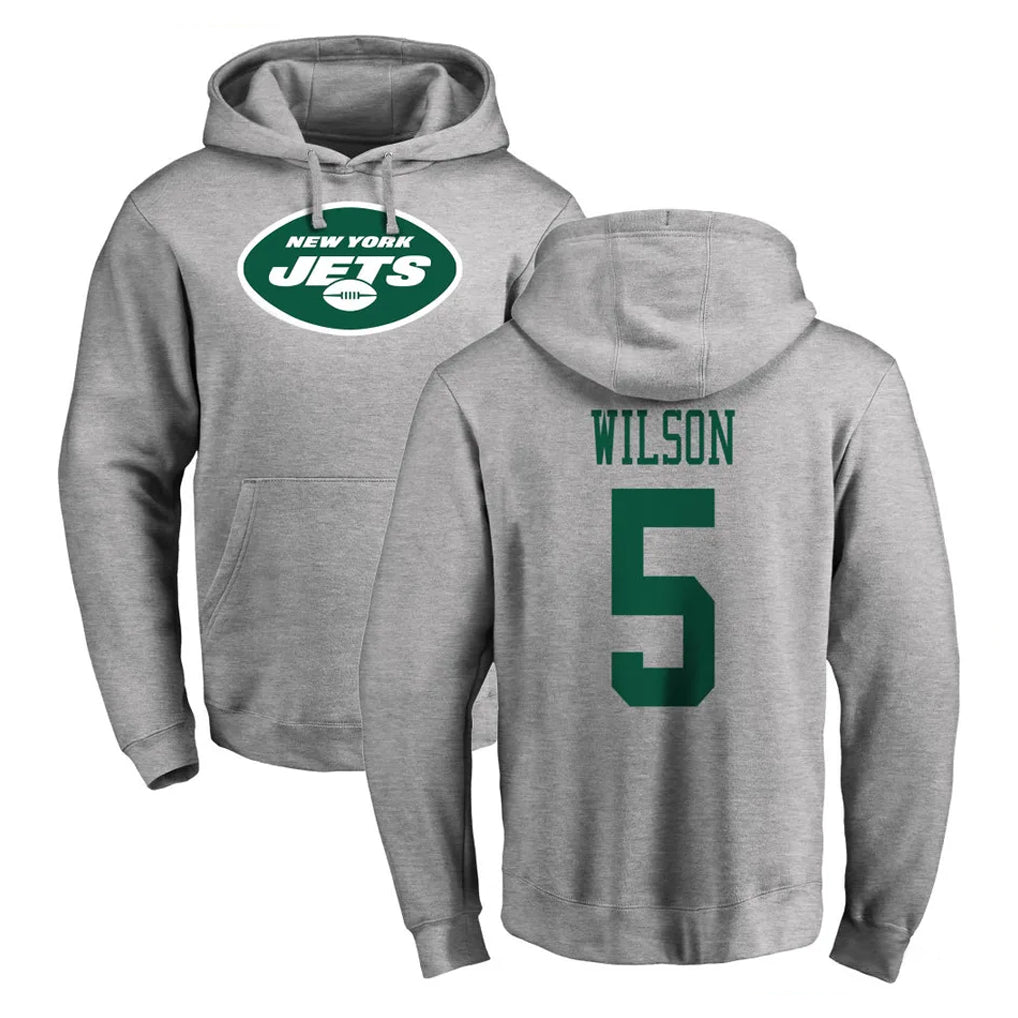 Kieara NY.Jets #5 Garrett Wilson Player Gray LOGO Pullover Hoodies Limited Game Stitched Jerseys