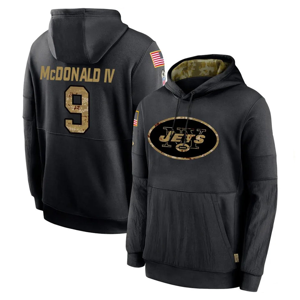 Kieara NY.Jets #9 Will McDonald IV Player Black Salute to Service Hoodies Limited Game Stitched Jerseys