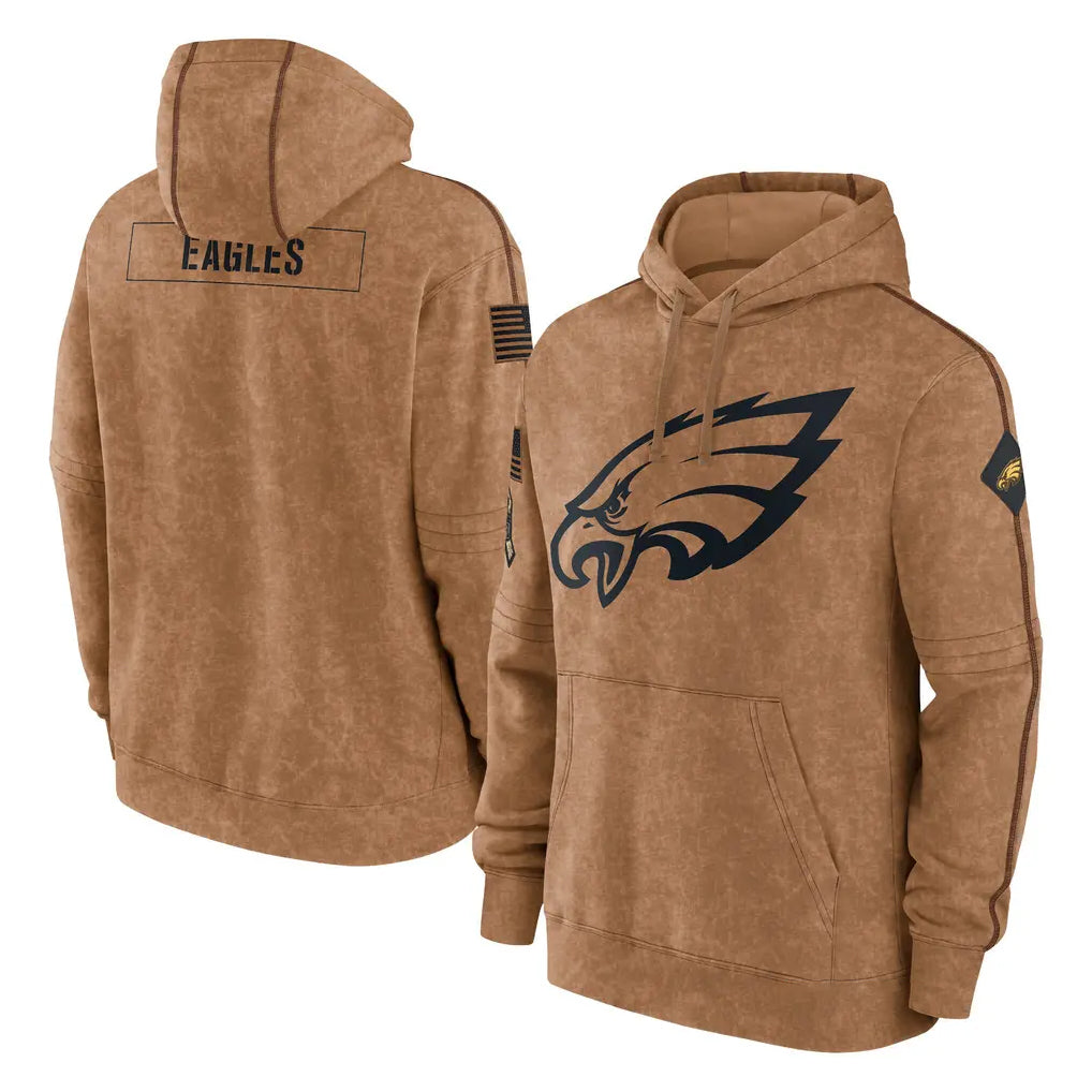 Kieara P.Eagles Brown Salute to Service Pullover Hoodies Limited Game Blank Player Stitched Jerseys