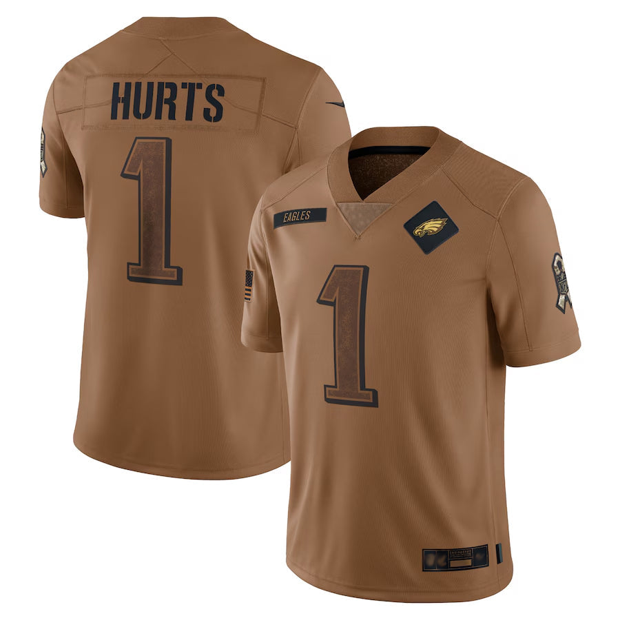 Kieara P.Eagles #1 Jalen Hurts Player Brown Salute To Service Limited Stitched Jerseys