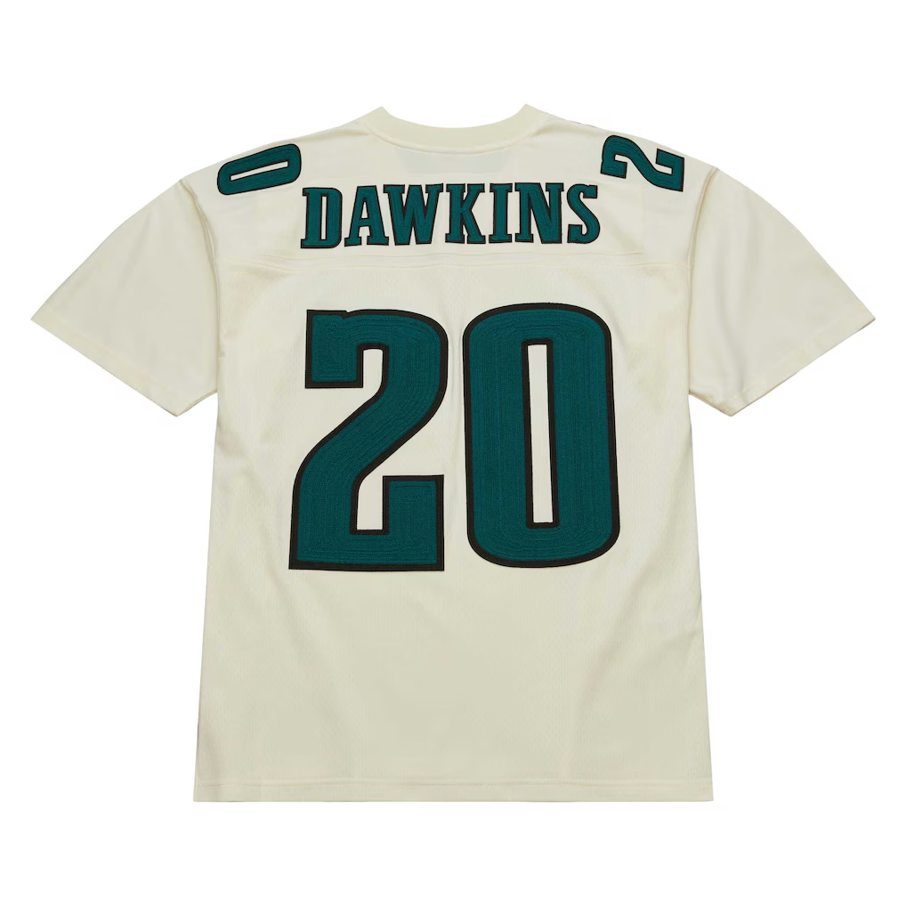 Kieara P.Eagles #20 Brian Dawkins Mitchell & Ness Cream Chainstitch Legacy Jersey