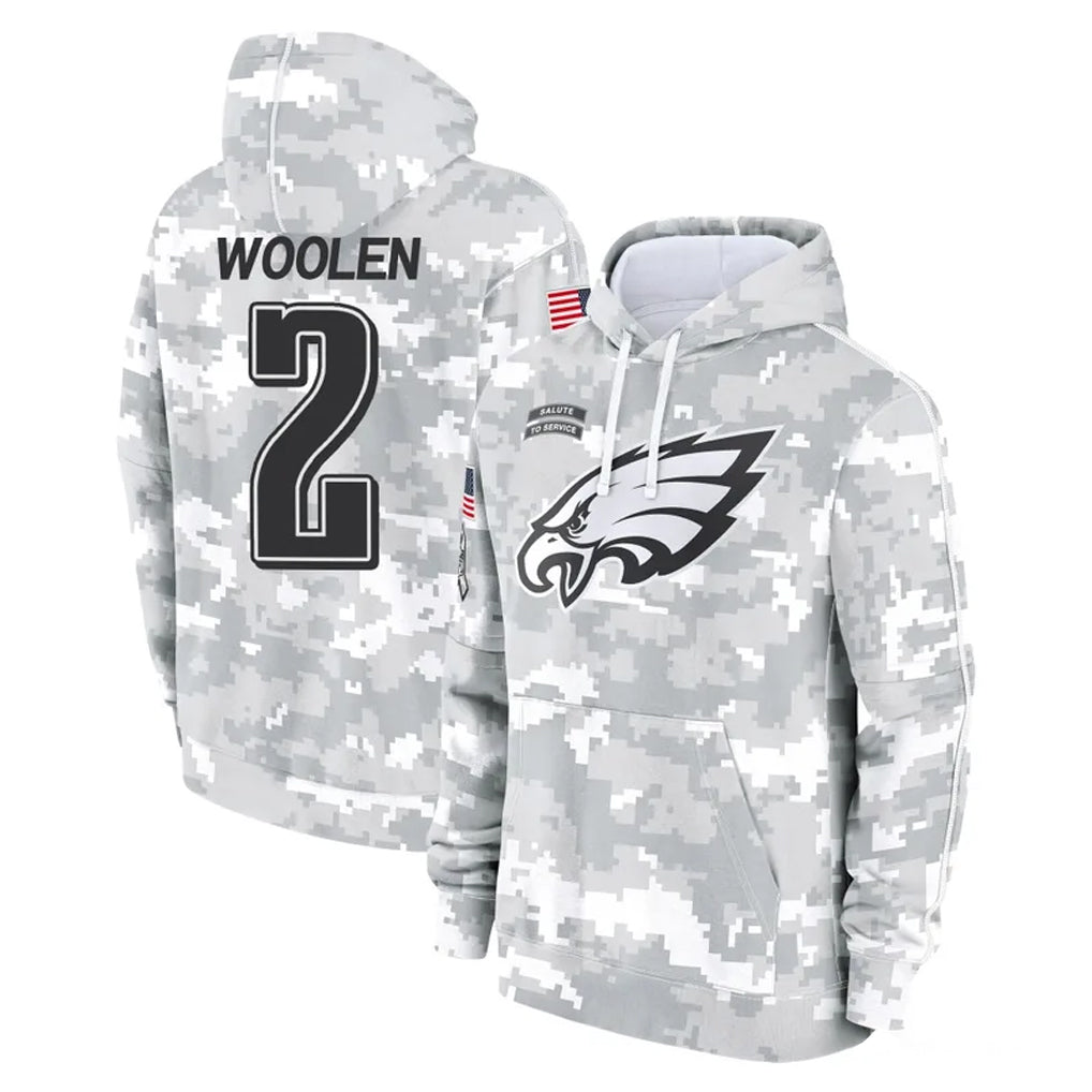 Kieara P.Eagles #2 Riq Woolen Player Arctic Camo Salute to Service Pullover Hoodies Limited Game Stitched Jerseys