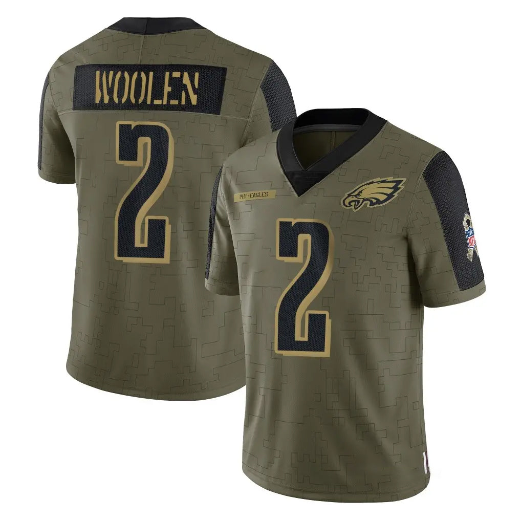 Kieara P.Eagles #2 Riq Woolen Player Olive Salute To Service Limited Game Stitched Jerseys