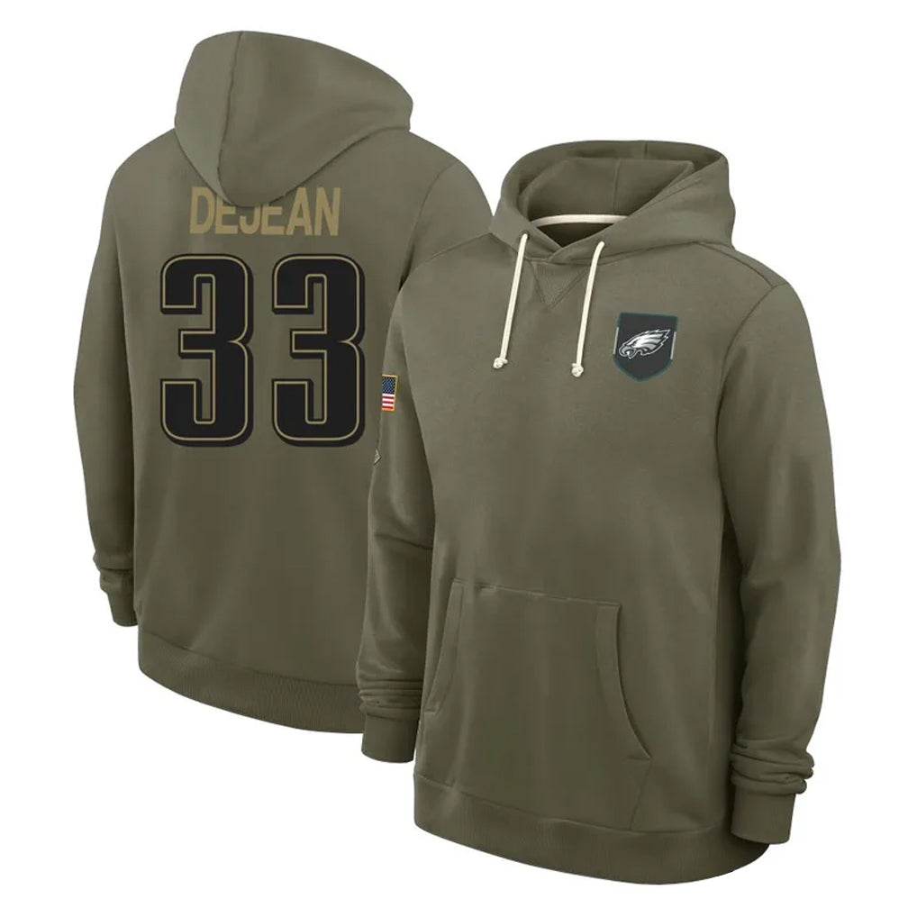 Kieara P.Eagles #33 Cooper DeJean Player Olive Salute to Service Pullover Hoodies Limited Stitched Jerseys
