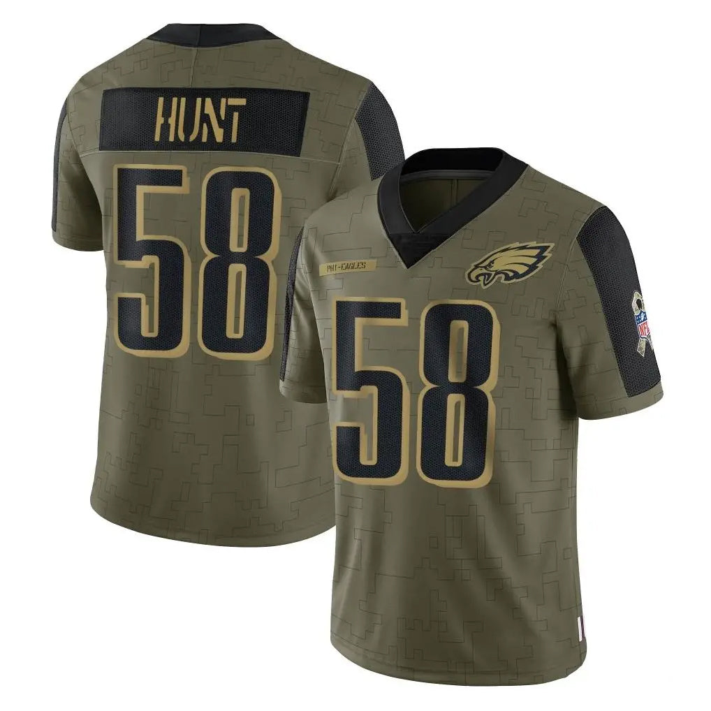 Kieara P.Eagles #58 Jalyx Hunt Player Olive Salute To Service Limited Game Stitched Jerseys