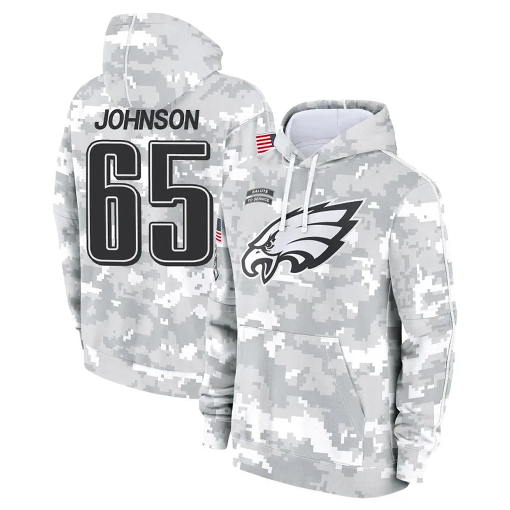 Kieara P.Eagles #65 Lane Johnson Player Arctic Camo Salute to Service Pullover Hoodies Limited Game Stitched Jerseys