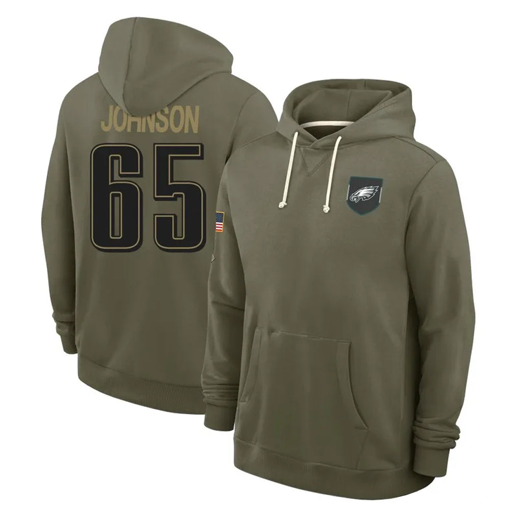 Kieara P.Eagles #65 Lane Johnson Player Olive Salute to Service Pullover Hoodies Limited Stitched Jerseys