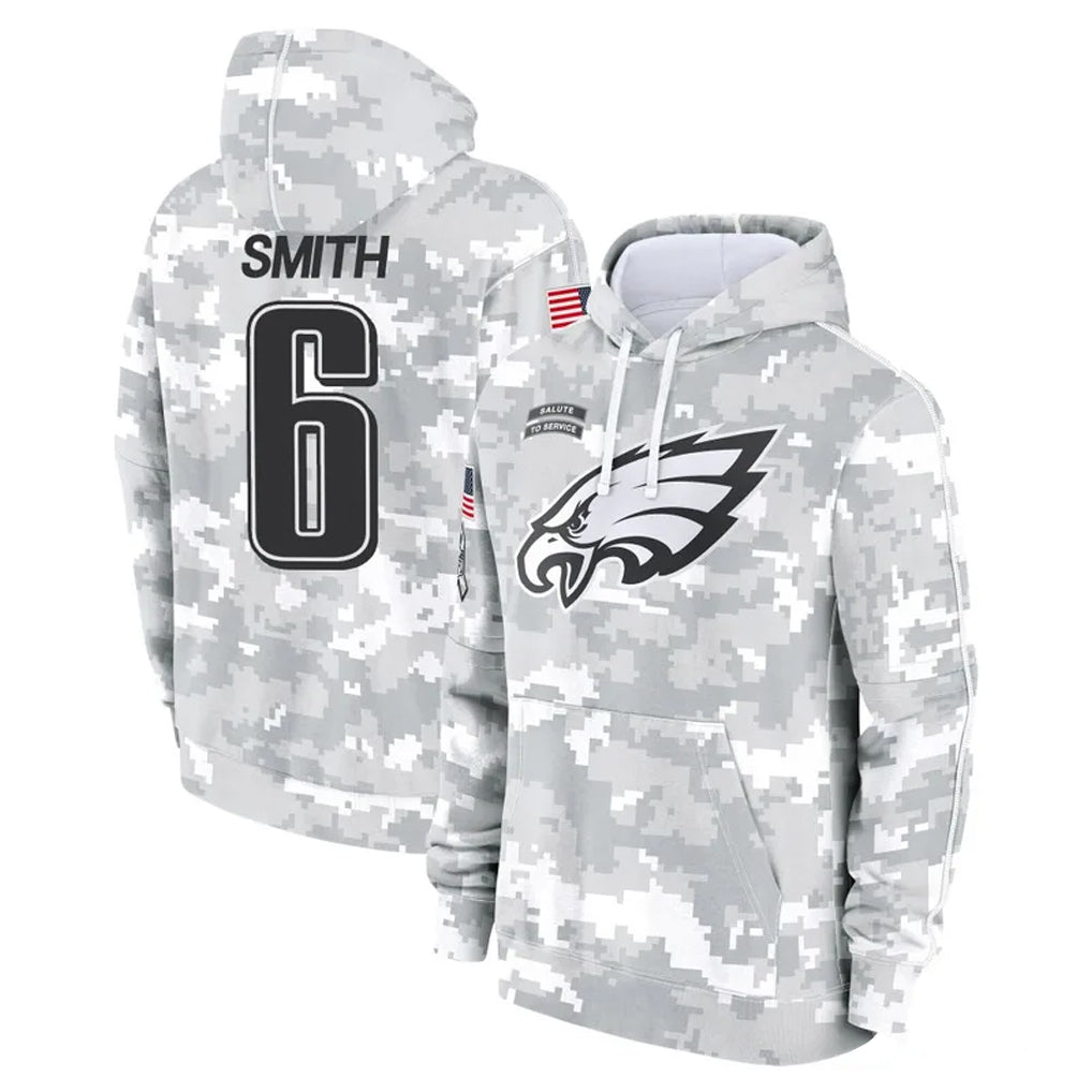 Kieara P.Eagles #6 DeVonta Smith Player Arctic Camo Salute to Service Pullover Hoodies Limited Game Stitched Jerseys