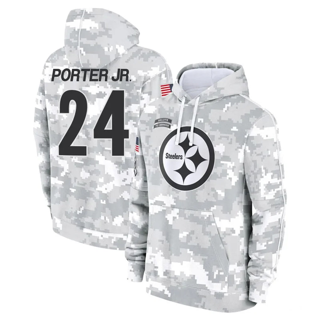 Kieara P.Steelers #24 Joey Porter Jr. Player Arctic Camo Limited Salute to Service Pullover Hoodies Game Stitched Jerseys