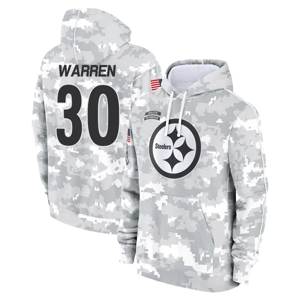 Kieara P.Steelers #30 Jaylen Warren Player Arctic Camo Limited Salute to Service Pullover Hoodies Game Stitched Jerseys