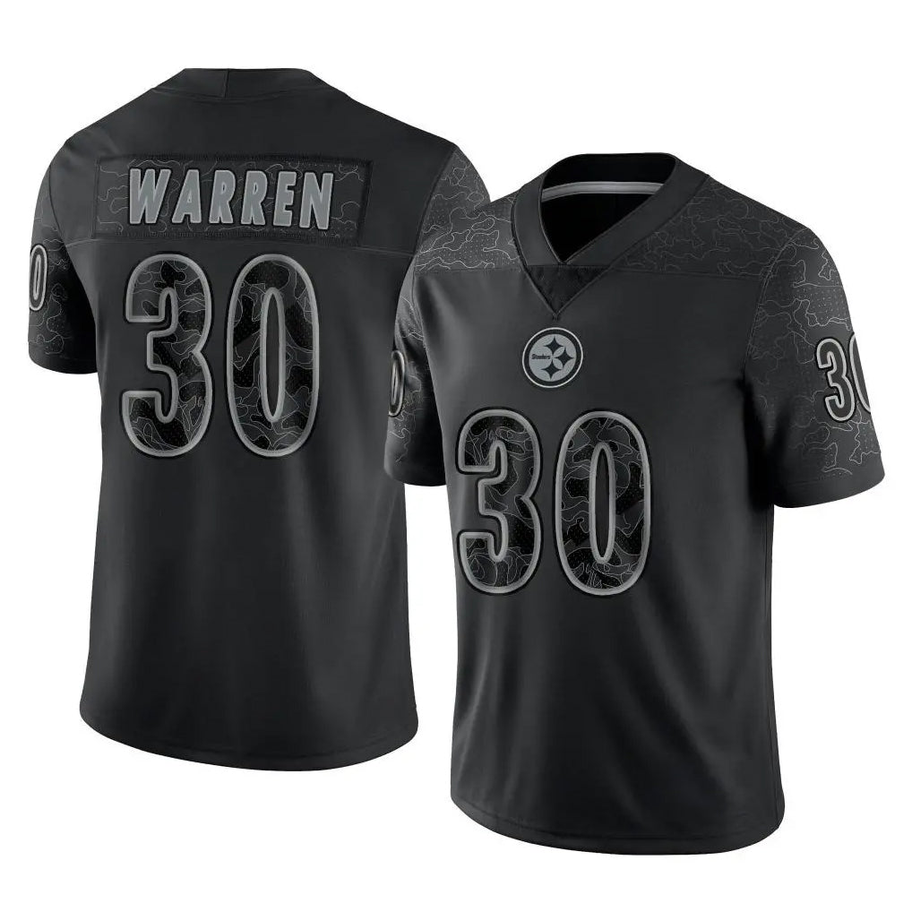 Kieara P.Steelers #30 Jaylen Warren Player Black Reflective Limited Home Game Stitched Jerseys