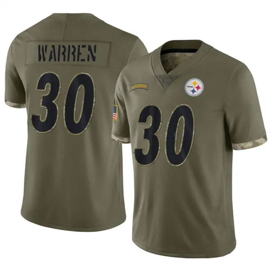 Kieara P.Steelers #30 Jaylen Warren Player Salute To Service Limited Olive Stitched Jerseys
