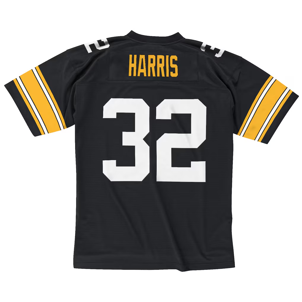 Kieara P.Steelers #32 Franco Harris Mitchell & Ness Black Legacy Replica Stitched Puhic Jersey