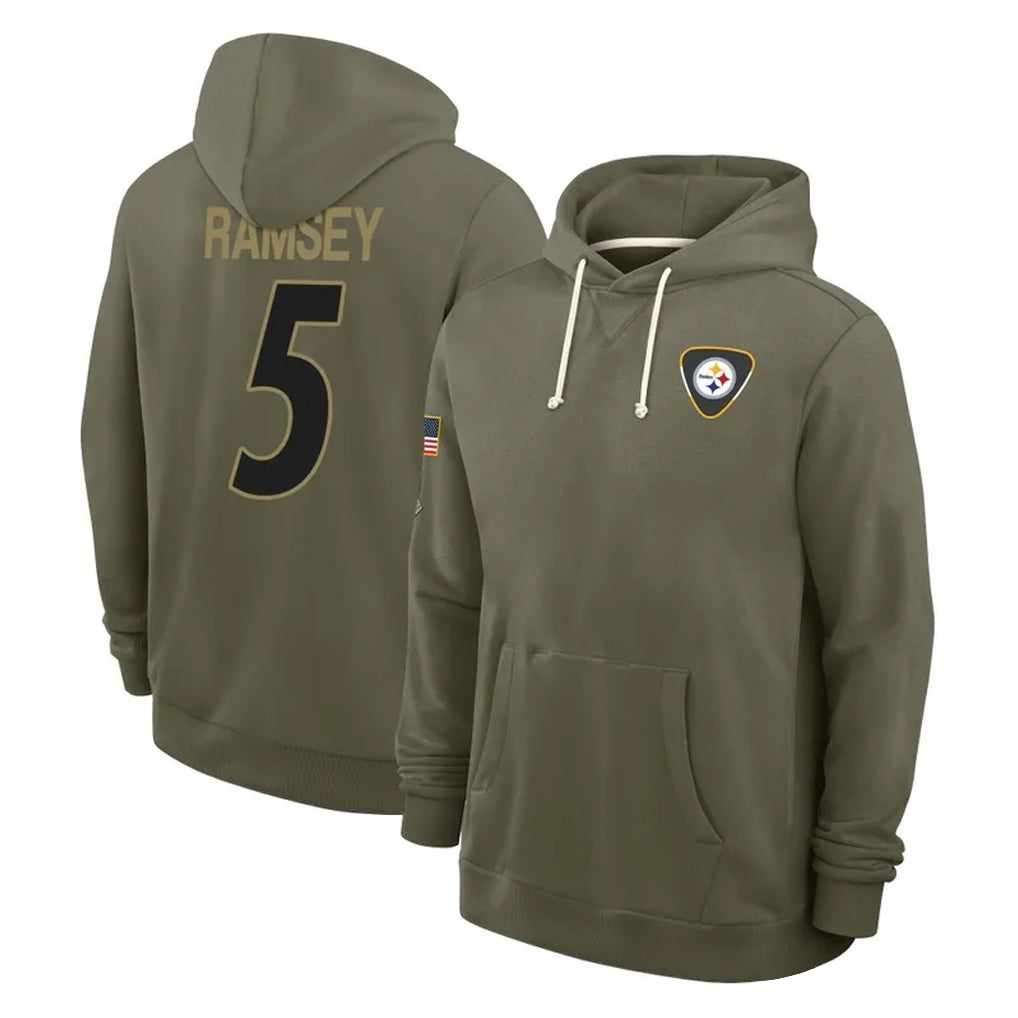 Kieara P.Steelers #5 Jalen Ramsey Player Olive Salute to Service Pullover Hoodies Limited Stitched Jerseys