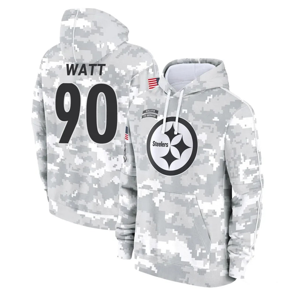 Kieara P.Steelers #90 T.J. Watt Player Arctic Camo Limited Salute to Service Pullover Hoodies Game Stitched Jerseys