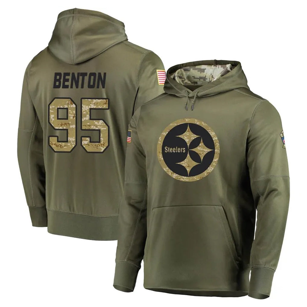 Kieara P.Steelers #95 Keeanu Benton Player Olive Salute to Service Pullover Hoodie Home Game Stitched Jerseys