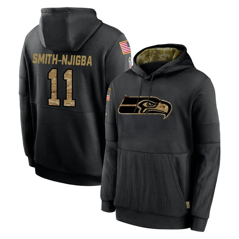 Kieara S.Seahawks #11 Jaxon Smith-Njigba Player Black Salute to Service Hoodies Limited Game Stitched Jerseys