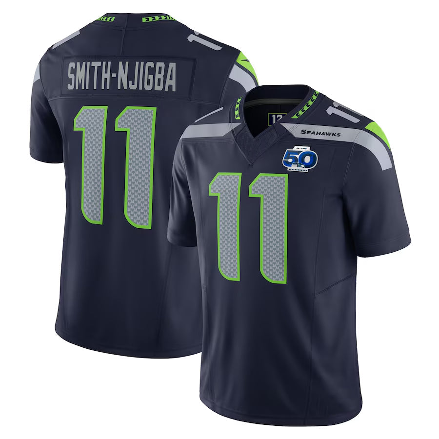 Kieara S.Seahawks #11 Jaxon Smith-Njigba Player Navy 50th Season Vapor F.U.S.E. Limited Stitched Jerseys