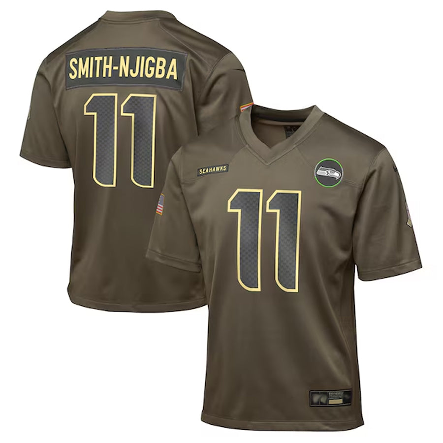 Kieara S.Seahawks #11 Jaxon Smith-Njigba Player Olive Salute to Service Game Stitched Jerseys